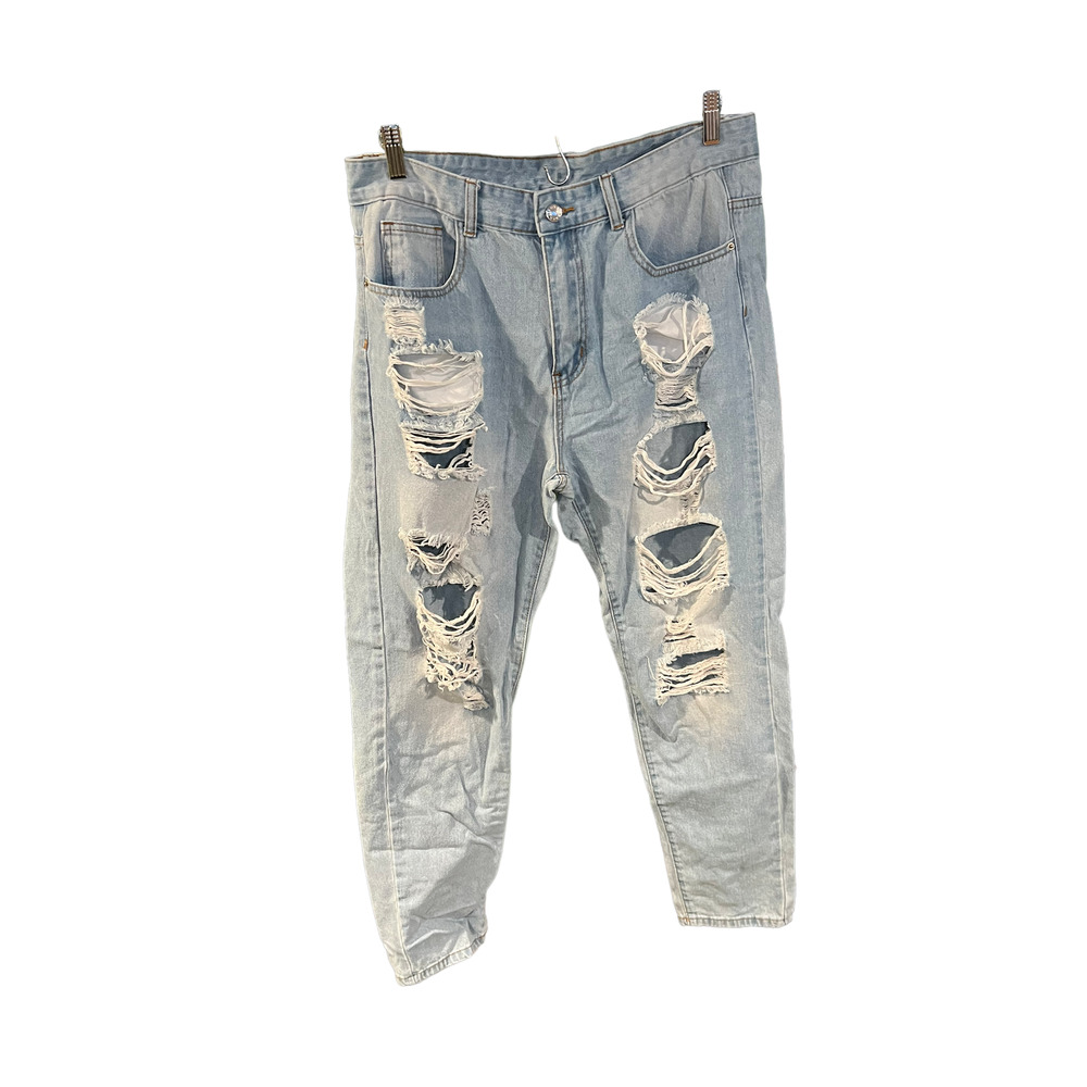 Mens Distressed Ripped Jeans Mid Rise Stretch Light Wash Size Large